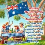 A small family picnic with Australian flags, celebrating Australia Day outdoors background with Australia Day Wishes For Family