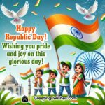 Indian flag with children and doves symbolizing peace with Patriotic Republic Day Wishes